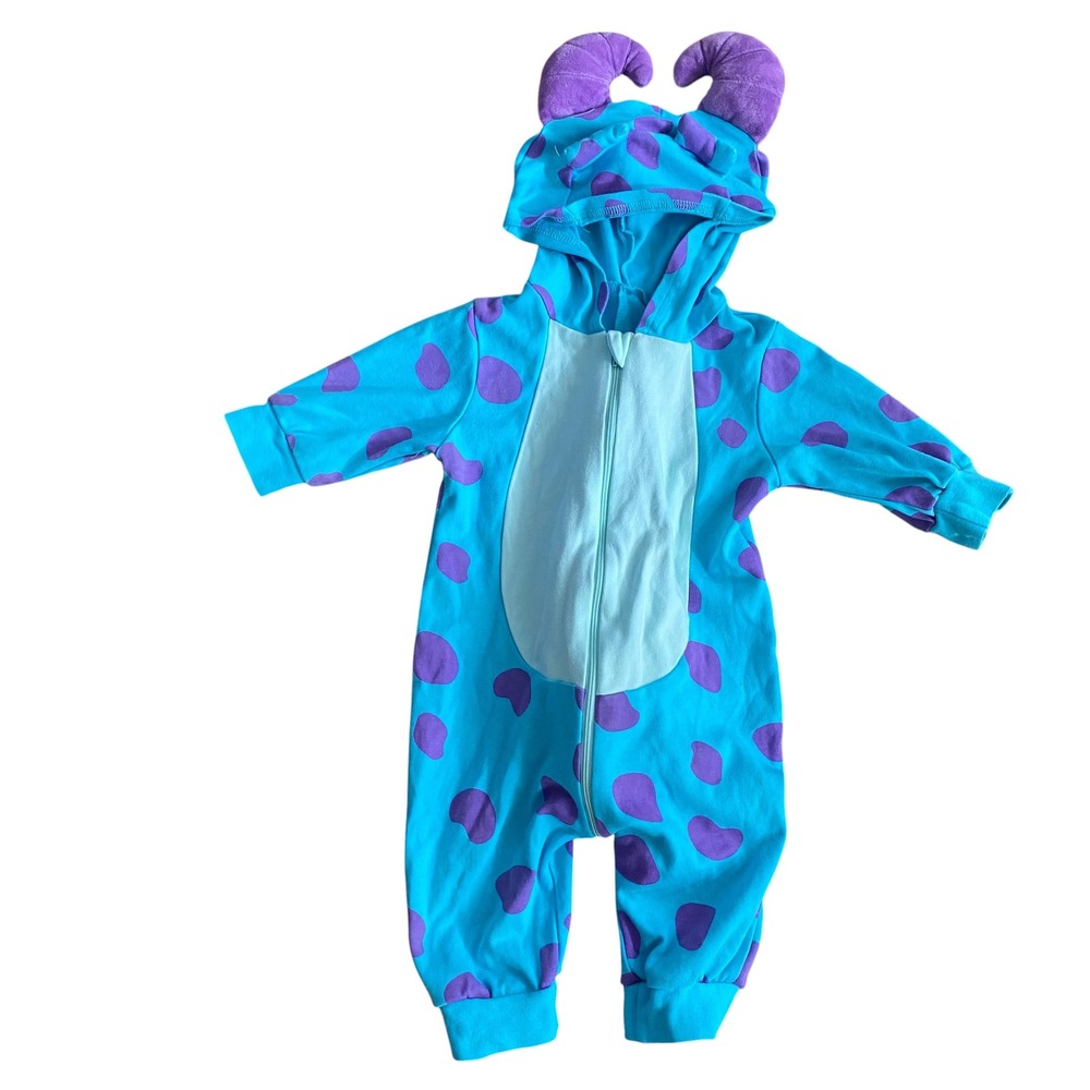Blue Purple Spots Sully Monster Baby Hooded Romper Costume Horns Tail Halloween
